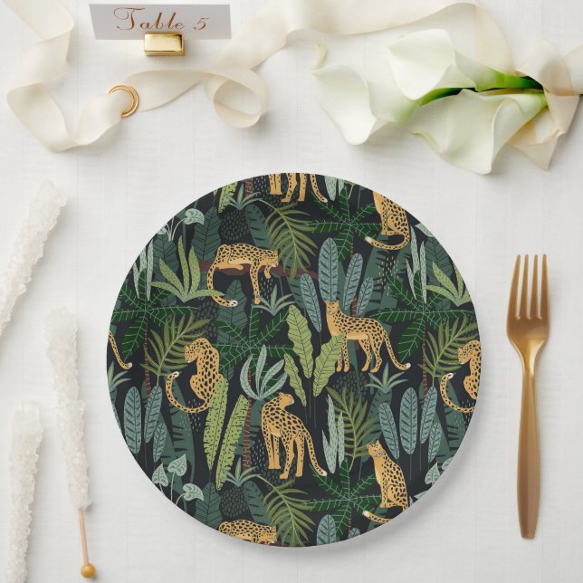 Prato De Papel Leopard Jungle Forest Illustration Seamless Custom (Casamento)