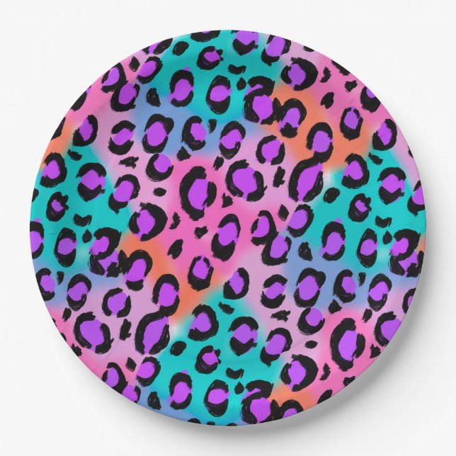 Prato De Papel Leopard Print Bright e Colorir Partido (Frente)