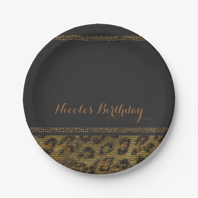 Prato De Papel Leopard Sparkle Sequins Glam Chic Modern Party (Frente)