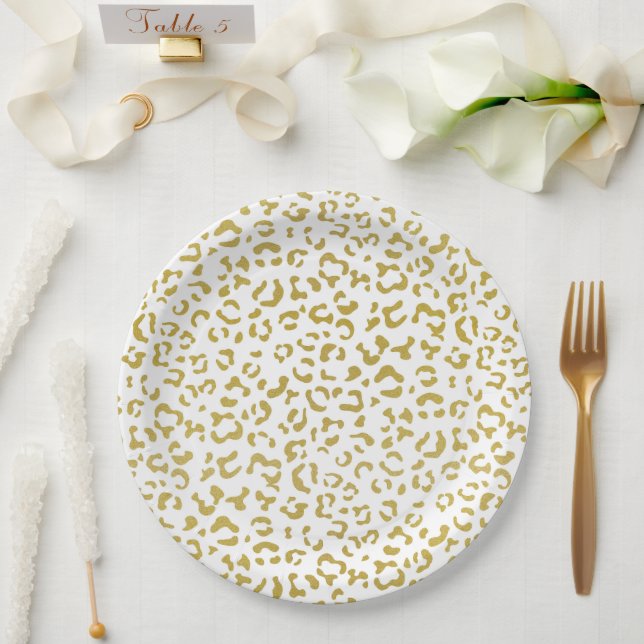 Prato De Papel Leopardo Dourado, Brilho Dourado, Impressão Leopar (Casamento)