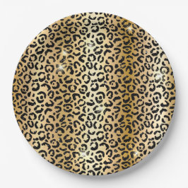 Prato De Papel Leopardo negro brilhante Dourado