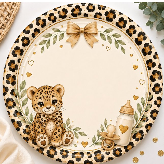 Prato De Papel Leopardo para Chuveiro de Bebê (Criador carregado)