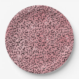 Prato De Papel Leopardo rosa - Imprimir brilho