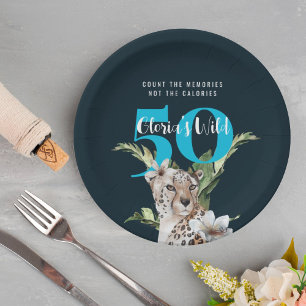 Prato De Papel Leopardo Selvagem da Selva Azul Aniversário de 50 