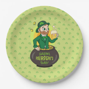 Prato De Papel Leprecaína de desenho animado em pote de ouro segu
