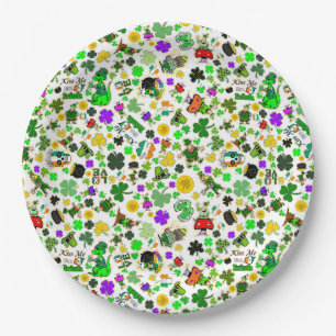 Prato De Papel Leprechaires Shamrocks Dourados Cogumelos Me Beija