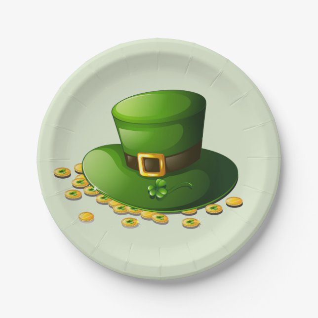 Prato De Papel Leprechaun Hat e Moedas Douradas (Frente)