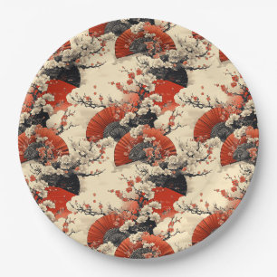 Prato De Papel Leque de Padrão de Flor de Cerejeira Japonesa (5)