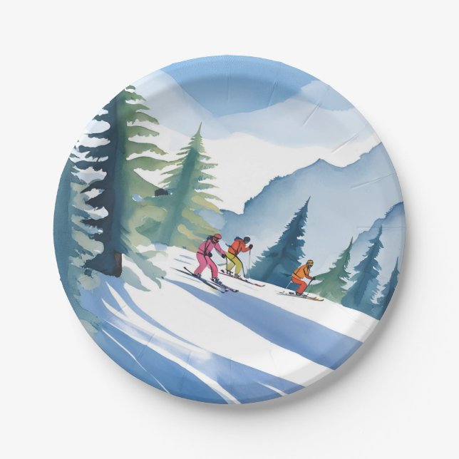 Prato De Papel Let’s Go Skiing | Winter Watercolor (Frente)