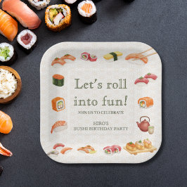 Prato De Papel Let’s Roll into Fun! Sushi Birthday Party Invitati