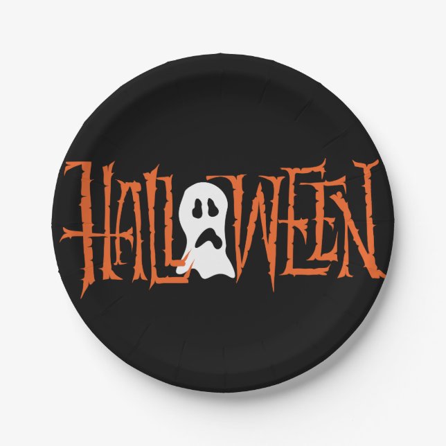 PRATO DE PAPEL LETRA DE MÃO HALLOWEEN | PLACAS DE PAPEL DE PARTES (Frente)