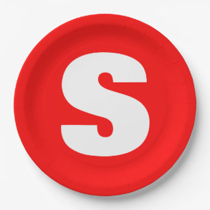 Prato De Papel Letra inicial Monograma Estilo moderno Branco verm