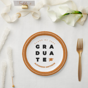 Prato De Papel Letras e Bonés de FORMANDO Laranja Queimada