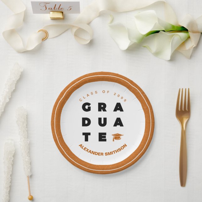 Prato De Papel Letras e Bonés de FORMANDO Laranja Queimada (Casamento)