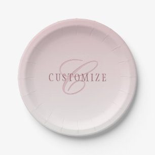 Prato De Papel Letras Elegantes & Monograma Rose Ombre