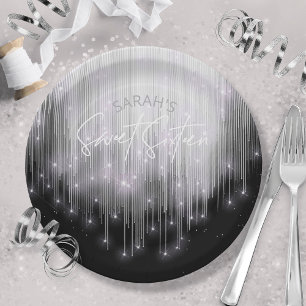 Prato De Papel Letras em cascata Sweet 16 Black and White ID790