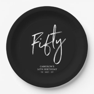 Prato De Papel Letras Modernas Pretas de Cinquenta para 50 anos