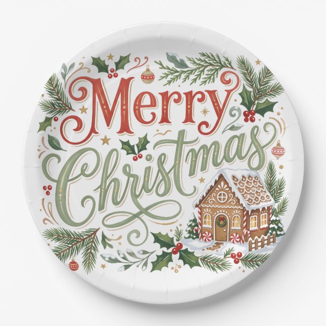 Prato De Papel Letras Tradicionais à Mão de Natal Biscoito de Gen (Frente)