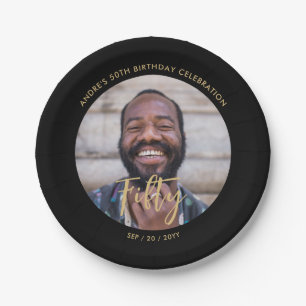 Prato De Papel Letreiro de Pincel Foto Personalizada Aniversário 