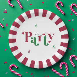 Prato De Papel Let's Party Festive Retro Whimsical Red and Green
