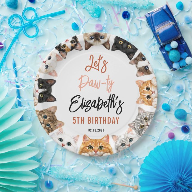 Prato De Papel Let's Pawty Cat 5th Birthday | Custom Birthday Kid (Festa)