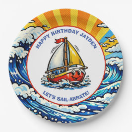 Prato De Papel Let's Sail-abrate | Sailboat Themed Boy's Birthday