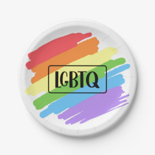 Prato De Papel LGBTQ Brushstrokes Arco-Íris