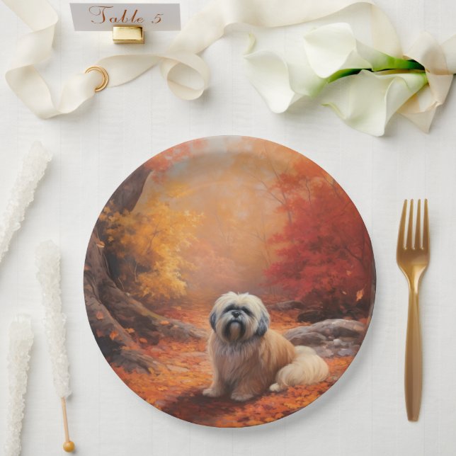 Prato De Papel Lhasa Apso no outono Folhas caem inspiração (Casamento)