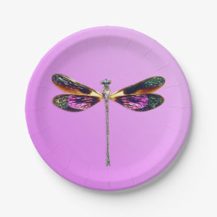 Prato De Papel Libélula - prata, ouro, roxo na violeta
