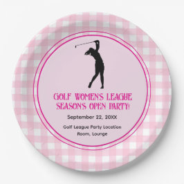 Prato de Papel Liga de Golfe Feminino Xadrez Rosa