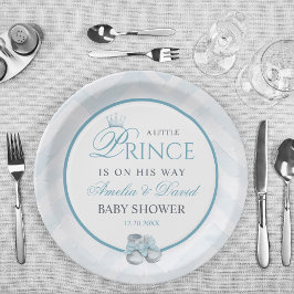 Prato De Papel Light Blue Watercolor Prince Baby Shower