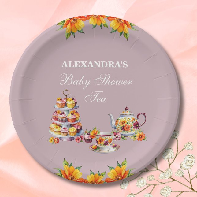 Prato De Papel Lilac Floral Tea Party Chá de fraldas (Criador carregado)