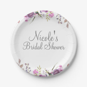 Prato De Papel Lilás Lavanda Roxo Floral Casamento Aquarela