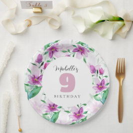 Prato De Papel Lilás Rosa Floral Monogramada Aquarela