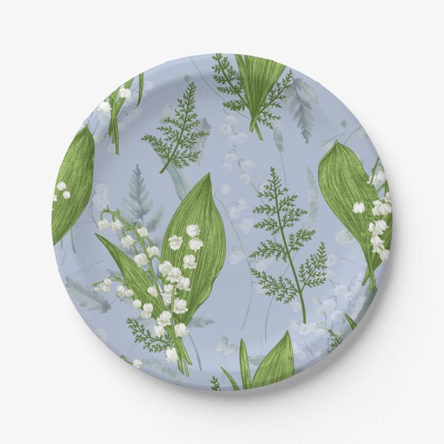 Prato De Papel Lily of Valley com Ferns | Azul (Frente)