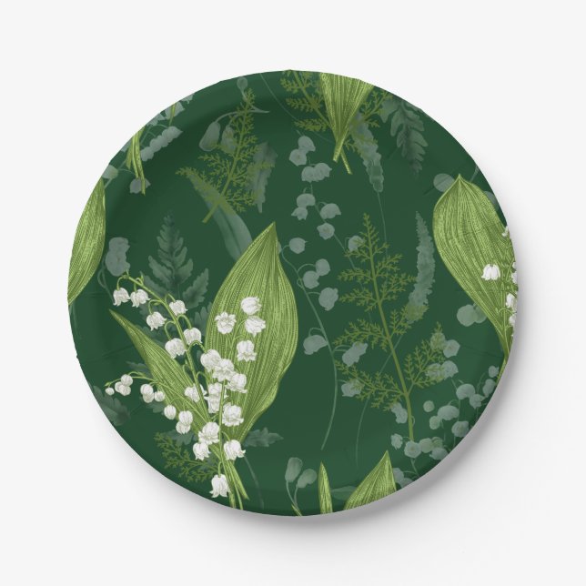 Prato De Papel Lily of Valley com Ferns | Verde Não Personalizado (Frente)