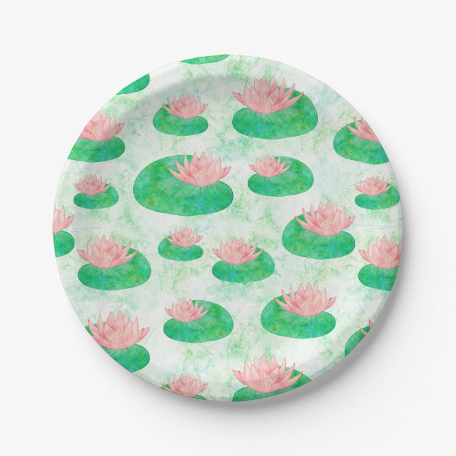 Prato De Papel Lily Verde Lily Lily Rosa Lotus Floral (Frente)