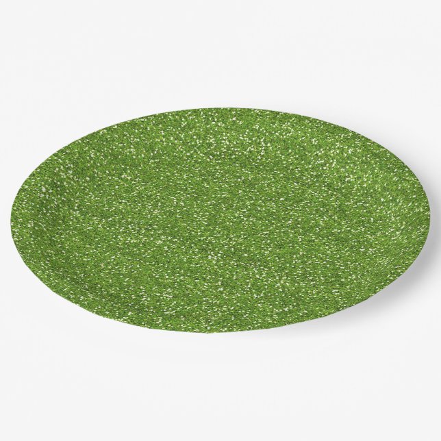 Prato De Papel Lima Verde Brilhante & Glitter Prateado (Inclinado)