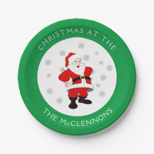 Prato De Papel Limite Verde de Texto Personalizado do Papai Noel