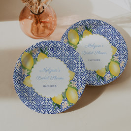 Prato De Papel Limões Amalfi Azuis Brancos Azulejos Itália Chá de