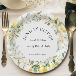 Prato De Papel Limões Amarelos e Flores Brancas Fritas Florais