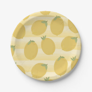 Prato De Papel Limões Amarelos Frutas de Verão Aquarela Listra Fe