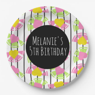 Prato De Papel Limões Coloridos e Corações fatias Aniversário