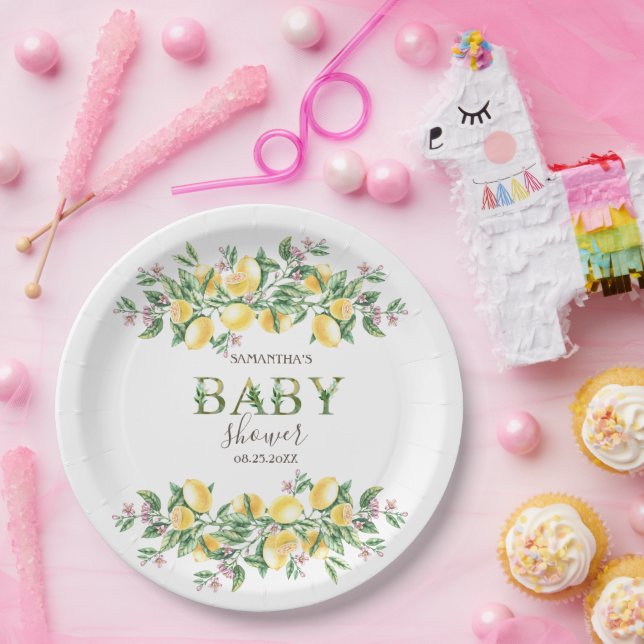 Prato De Papel Limões De Aquarelas Flores Botânicas (Festa)