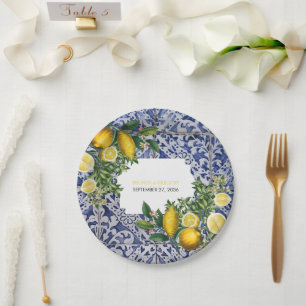 Prato De Papel Limões Mediterrâneos Azulejos Casamento