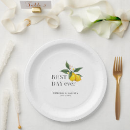 Prato De Papel Limões Pintados À Mão Com Casamento De Flores