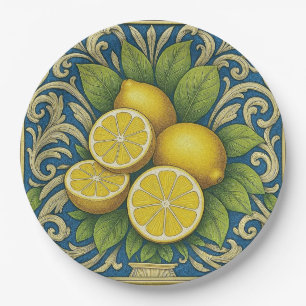 Prato De Papel Limonado Almafi Azul Mediterrâneo Art Nouveau