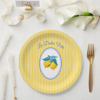 Prato De Papel Limonetes Amarelos de Amalfi Estilo Mediterrâneo