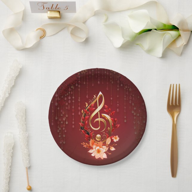 Prato De Papel Limpa ouro com folhas vermelhas. (Casamento)