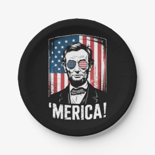 Prato De Papel Lincoln Merica 4 de Julho Bandeira Americana Vinta